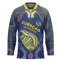 Custom Curacao Football Hockey Jersey Blue Wave Geometric Caribbean Sports Motif