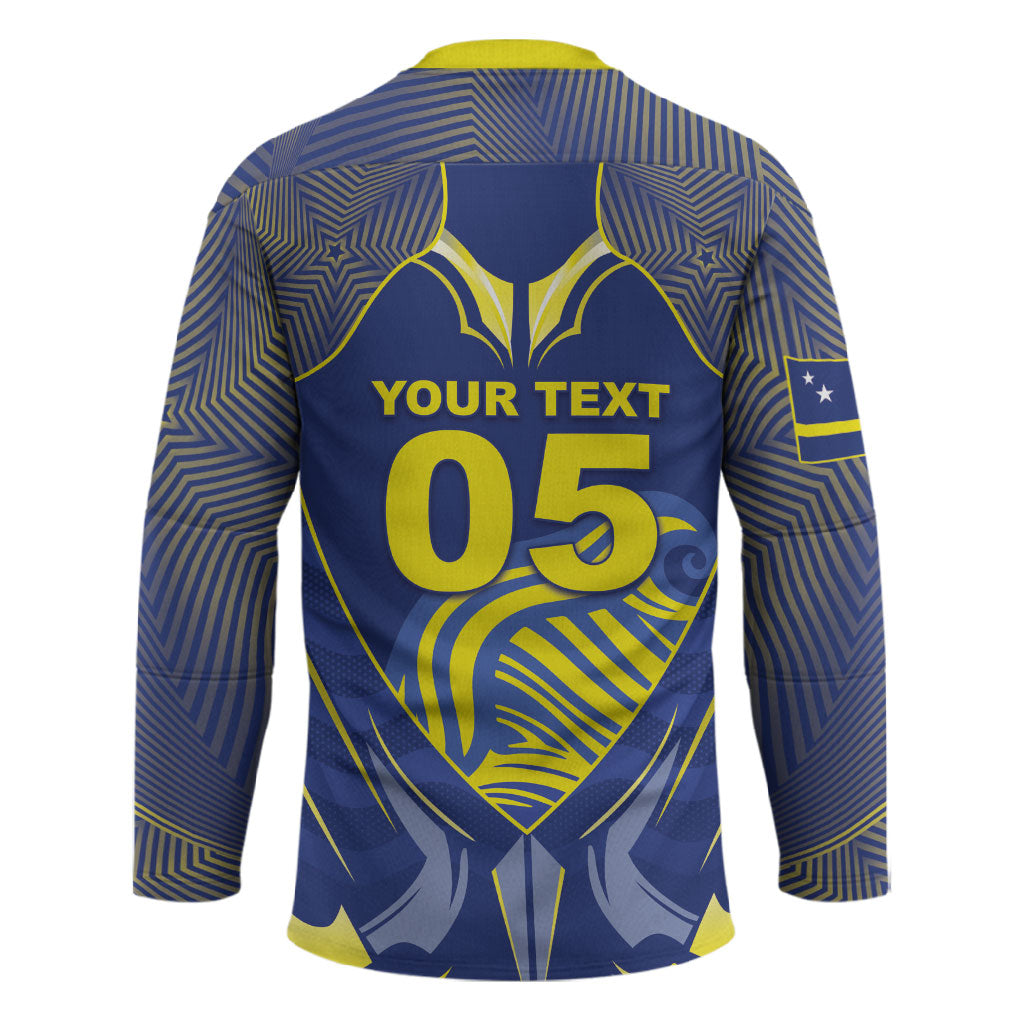 Custom Curacao Football Hockey Jersey Blue Wave Geometric Caribbean Sports Motif