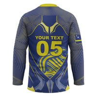 Custom Curacao Football Hockey Jersey Blue Wave Geometric Caribbean Sports Motif