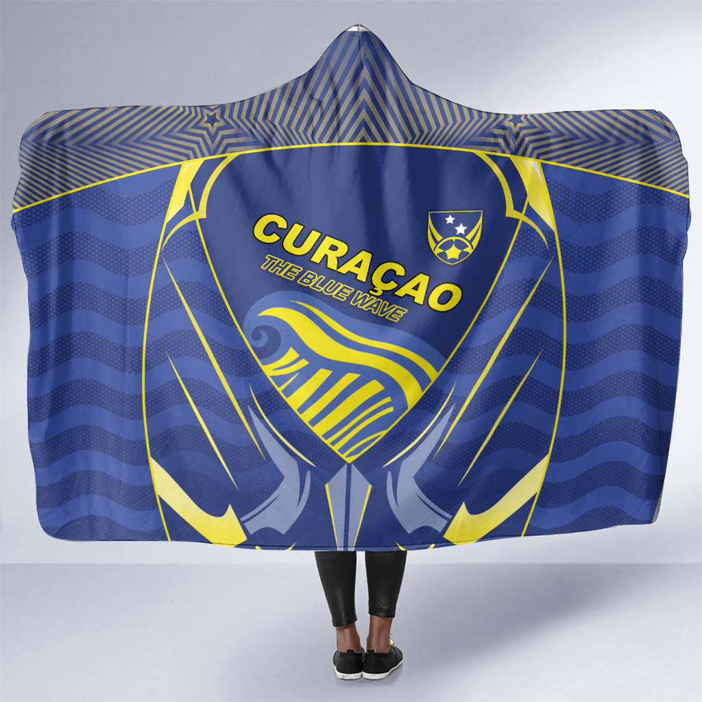 Curacao Football Hooded Blanket Blue Wave Geometric Caribbean Sports Motif