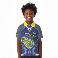 Custom Curacao Football Kid Polo Shirt Blue Wave Geometric Caribbean Sports Motif