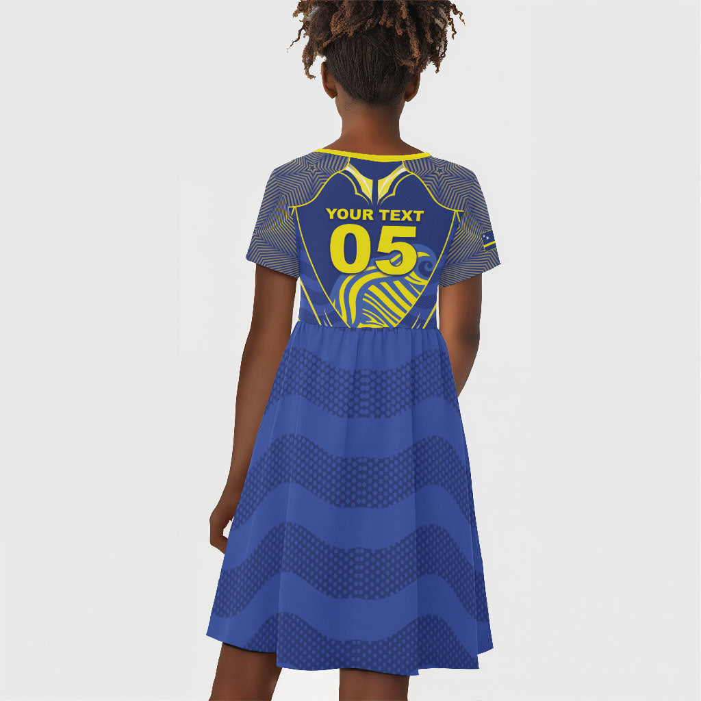 Custom Curacao Football Kid Short Sleeve Dress Blue Wave Geometric Caribbean Sports Motif