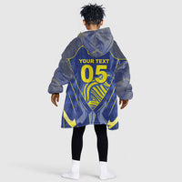 Custom Curacao Football Kid Wearable Blanket Hoodie Blue Wave Geometric Caribbean Sports Motif