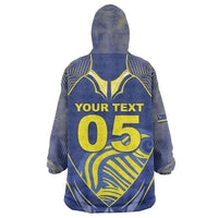Custom Curacao Football Kid Wearable Blanket Hoodie Blue Wave Geometric Caribbean Sports Motif