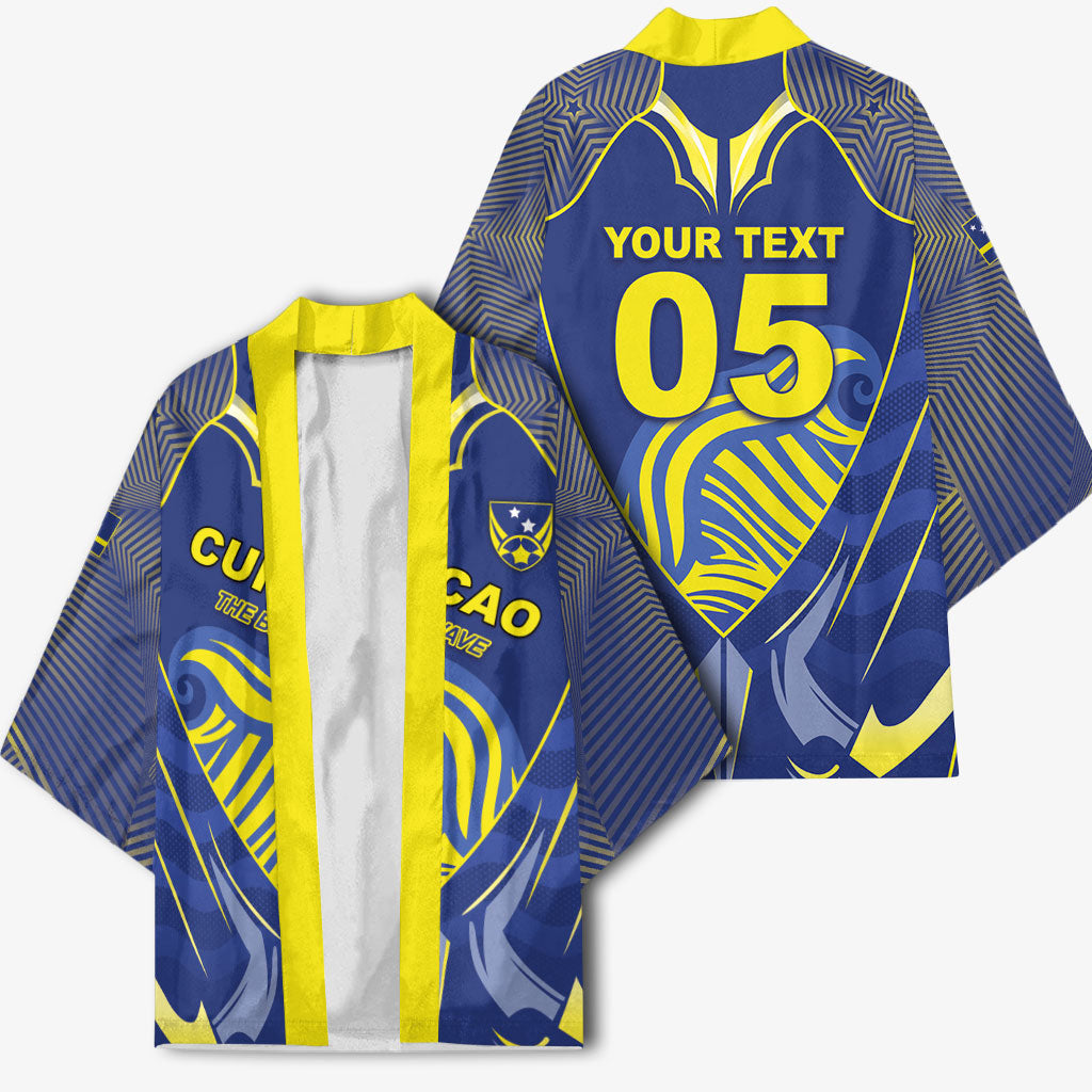 Custom Curacao Football Kimono Blue Wave Geometric Caribbean Sports Motif