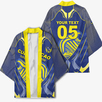 Custom Curacao Football Kimono Blue Wave Geometric Caribbean Sports Motif