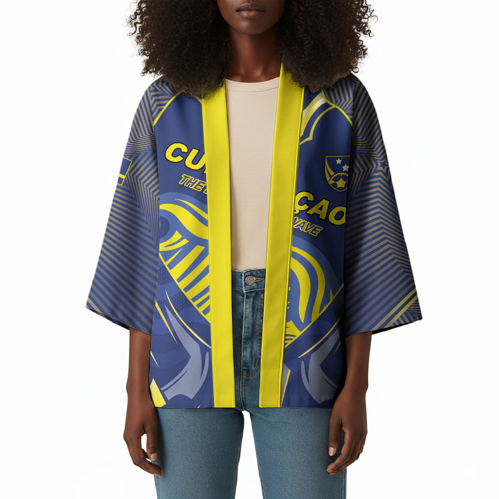 Custom Curacao Football Kimono Blue Wave Geometric Caribbean Sports Motif