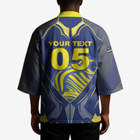 Custom Curacao Football Kimono Blue Wave Geometric Caribbean Sports Motif