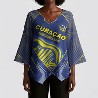 Custom Curacao Football Kimono Sleeve Blouse Blue Wave Geometric Caribbean Sports Motif