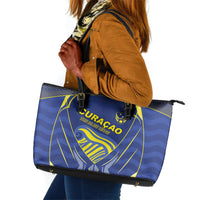 Curacao Football Leather Tote Bag Blue Wave Geometric Caribbean Sports Motif