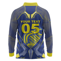 Custom Curacao Football Long Sleeve Polo Shirt Blue Wave Geometric Caribbean Sports Motif