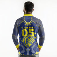 Custom Curacao Football Long Sleeve Polo Shirt Blue Wave Geometric Caribbean Sports Motif