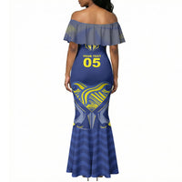 Custom Curacao Football Mermaid Dress Blue Wave Geometric Caribbean Sports Motif