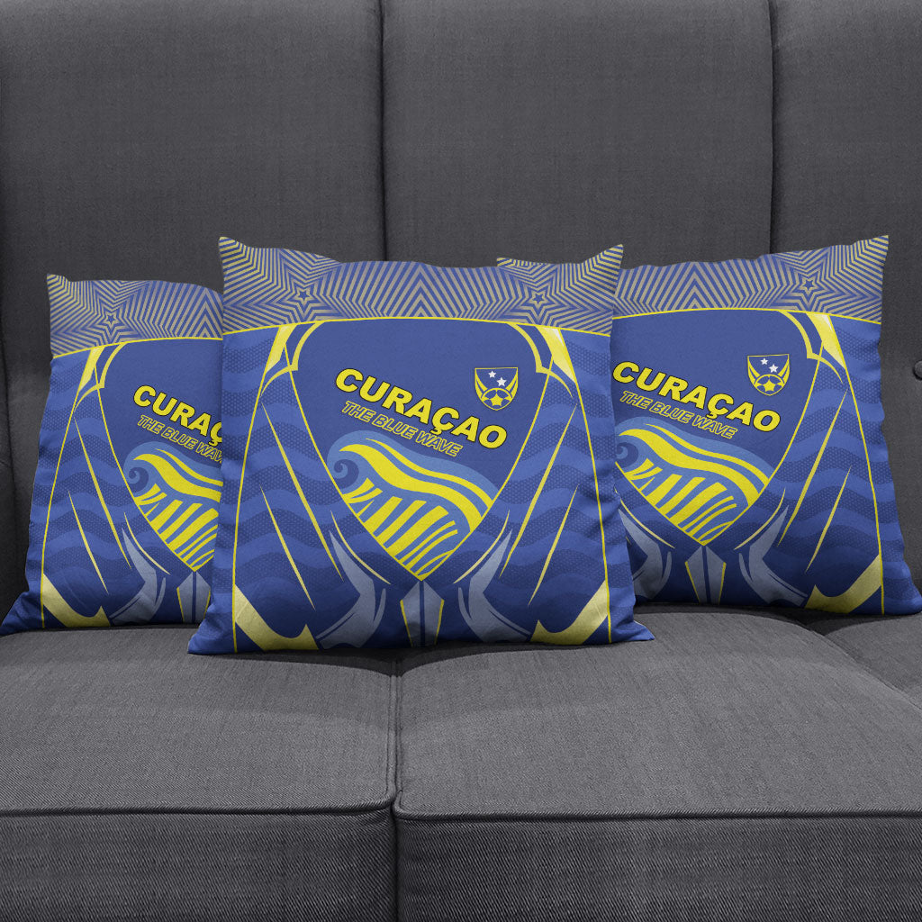 Curacao Football Pillow Cover Blue Wave Geometric Caribbean Sports Motif