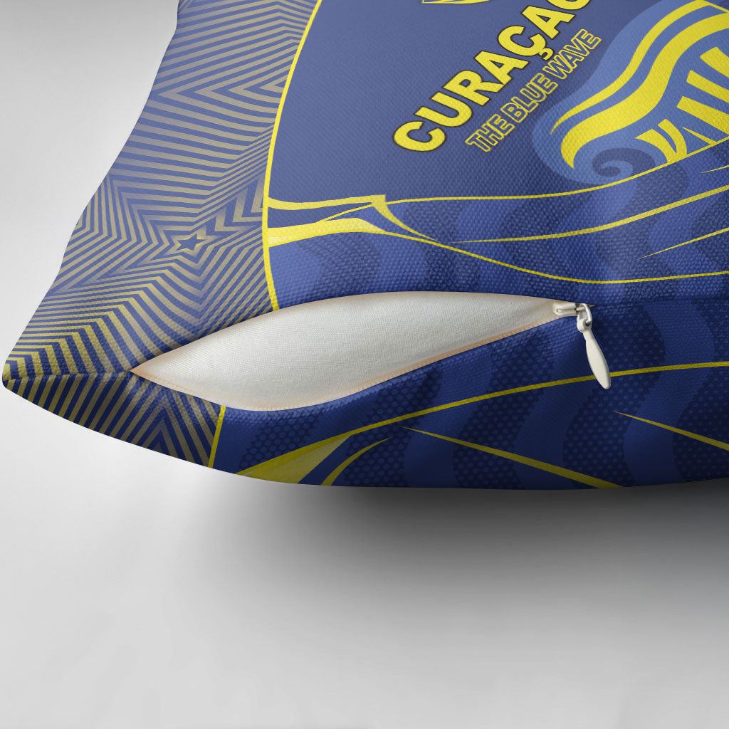 Curacao Football Pillow Cover Blue Wave Geometric Caribbean Sports Motif