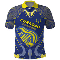 Custom Curacao Football Polo Shirt Blue Wave Geometric Caribbean Sports Motif