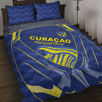 Curacao Football Quilt Bed Set Blue Wave Geometric Caribbean Sports Motif