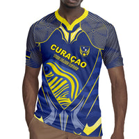 Custom Curacao Football Rugby Jersey Blue Wave Geometric Caribbean Sports Motif