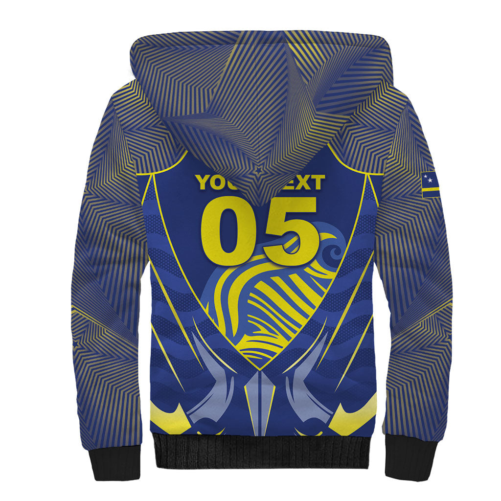 Custom Curacao Football Sherpa Hoodie Blue Wave Geometric Caribbean Sports Motif