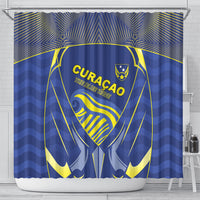 Curacao Football Shower Curtain Blue Wave Geometric Caribbean Sports Motif