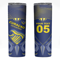Custom Curacao Football Skinny Tumbler Blue Wave Geometric Caribbean Sports Motif