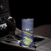 Custom Curacao Football Skinny Tumbler Blue Wave Geometric Caribbean Sports Motif