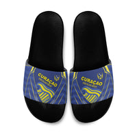 Curacao Football Slide Sandals Blue Wave Geometric Caribbean Sports Motif