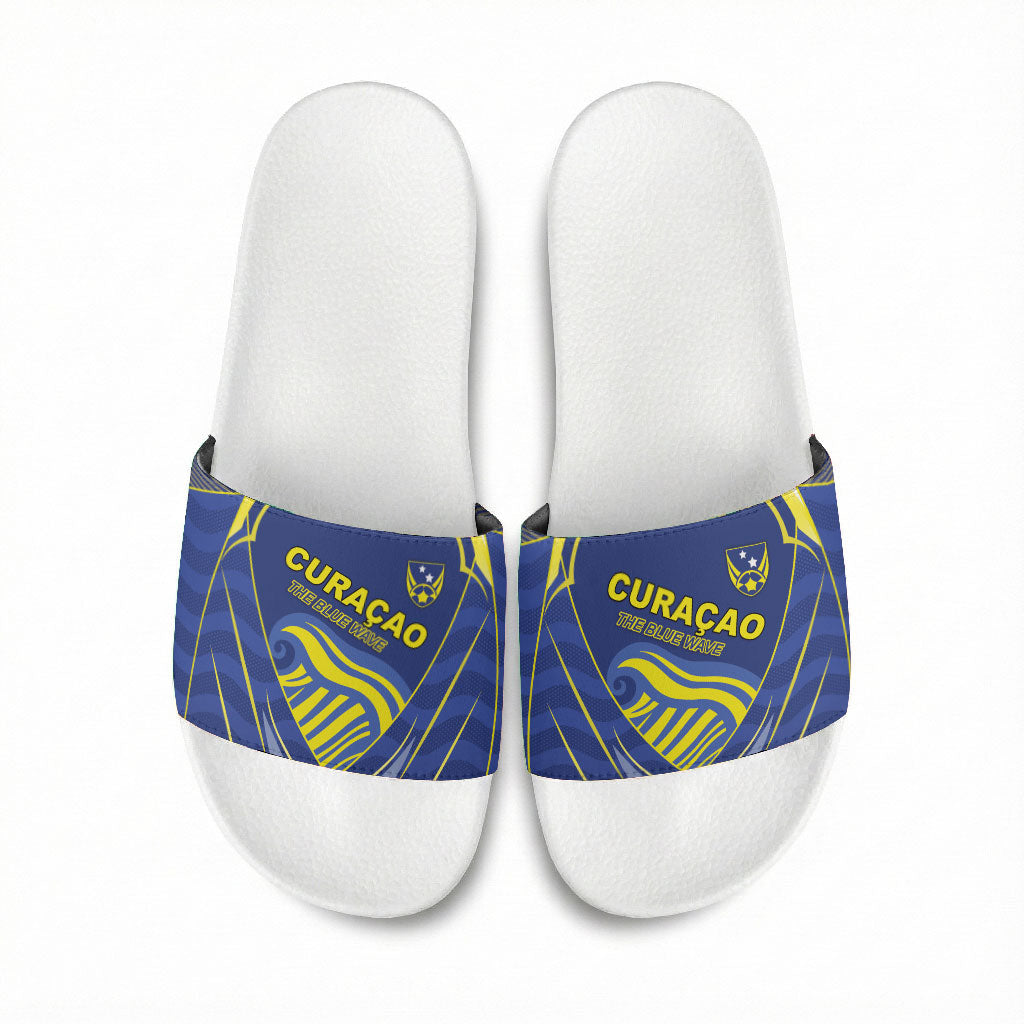 Curacao Football Slide Sandals Blue Wave Geometric Caribbean Sports Motif