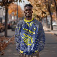 Custom Curacao Football Sweatshirt Blue Wave Geometric Caribbean Sports Motif