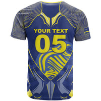 Custom Curacao Football T shirt Blue Wave Geometric Caribbean Sports Motif
