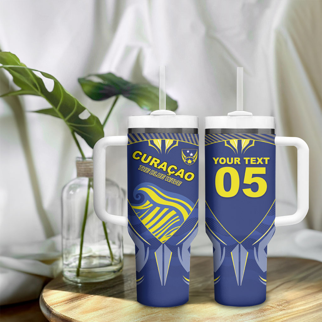 Custom Curacao Football Tumbler With Handle Blue Wave Geometric Caribbean Sports Motif