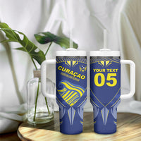 Custom Curacao Football Tumbler With Handle Blue Wave Geometric Caribbean Sports Motif