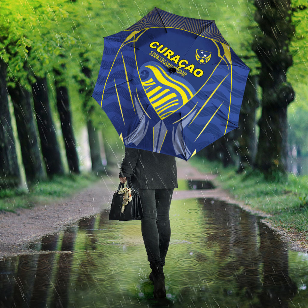 Curacao Football Umbrella Blue Wave Geometric Caribbean Sports Motif