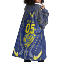 Custom Curacao Football Wearable Blanket Hoodie Blue Wave Geometric Caribbean Sports Motif