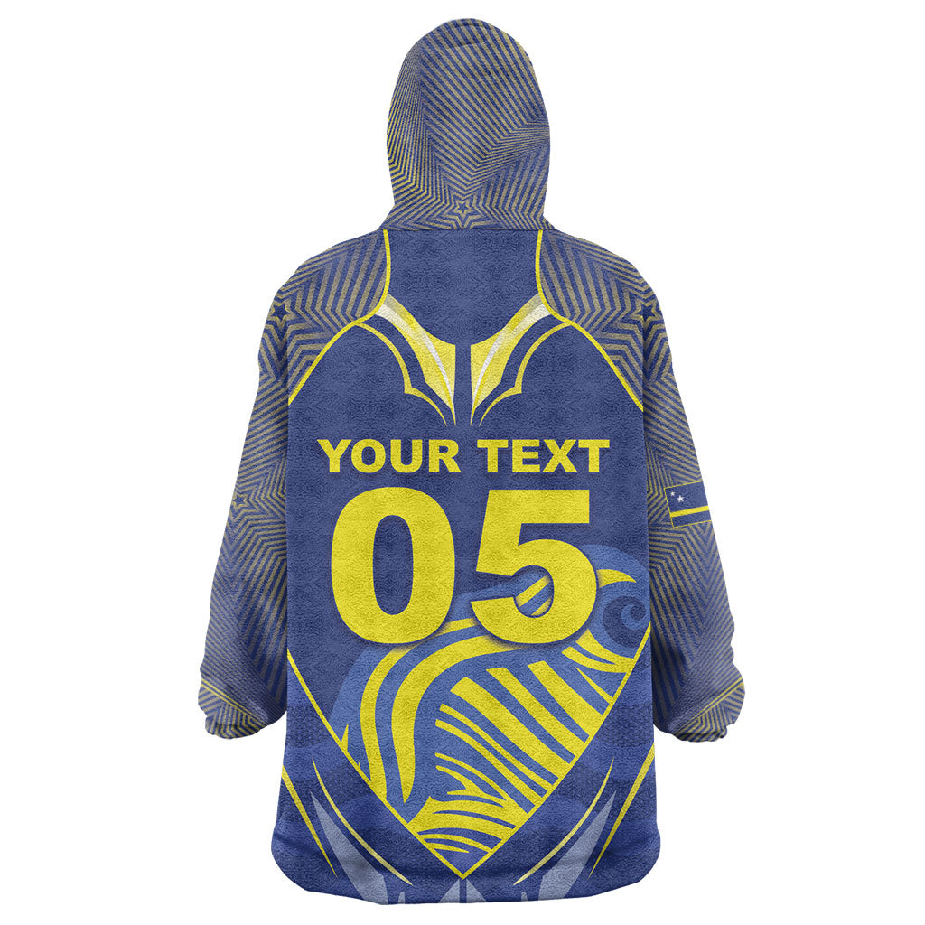 Custom Curacao Football Wearable Blanket Hoodie Blue Wave Geometric Caribbean Sports Motif