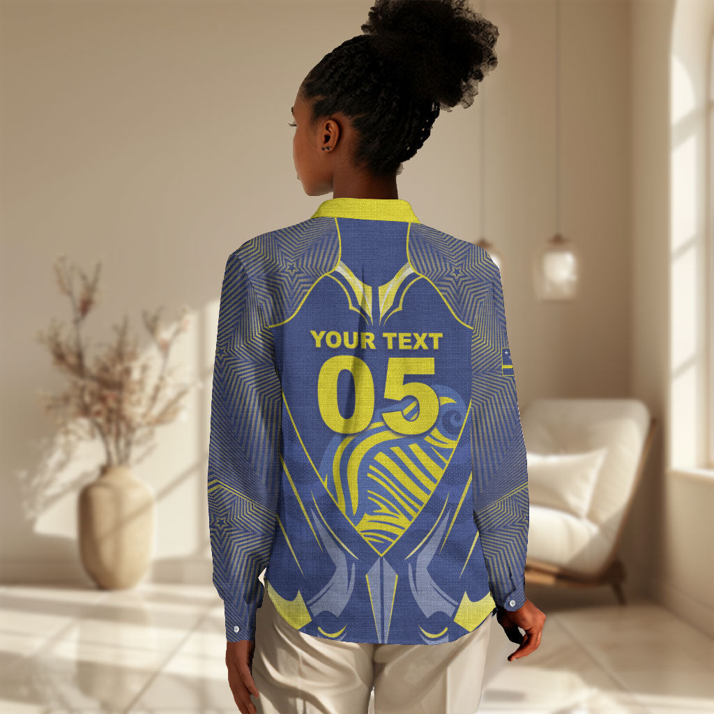 Custom Curacao Football Women Casual Shirt Blue Wave Geometric Caribbean Sports Motif