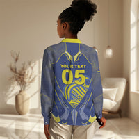 Custom Curacao Football Women Casual Shirt Blue Wave Geometric Caribbean Sports Motif