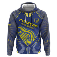Custom Curacao Football Zip Hoodie Blue Wave Geometric Caribbean Sports Motif
