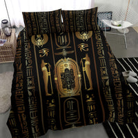 Egypt Cartouche Bedding Set Gold Pharaoh Hieroglyphics Patterns