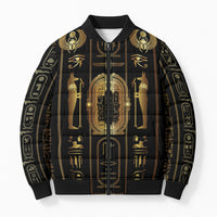 Egypt Cartouche Bomber Puffer Jacket Gold Pharaoh Hieroglyphics Patterns