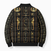 Egypt Cartouche Bomber Puffer Jacket Gold Pharaoh Hieroglyphics Patterns