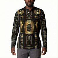 Egypt Cartouche Button Sweatshirt Gold Pharaoh Hieroglyphics Patterns