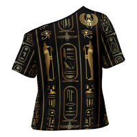 Egypt Cartouche Cross Shoulder Shirt Gold Pharaoh Hieroglyphics Patterns