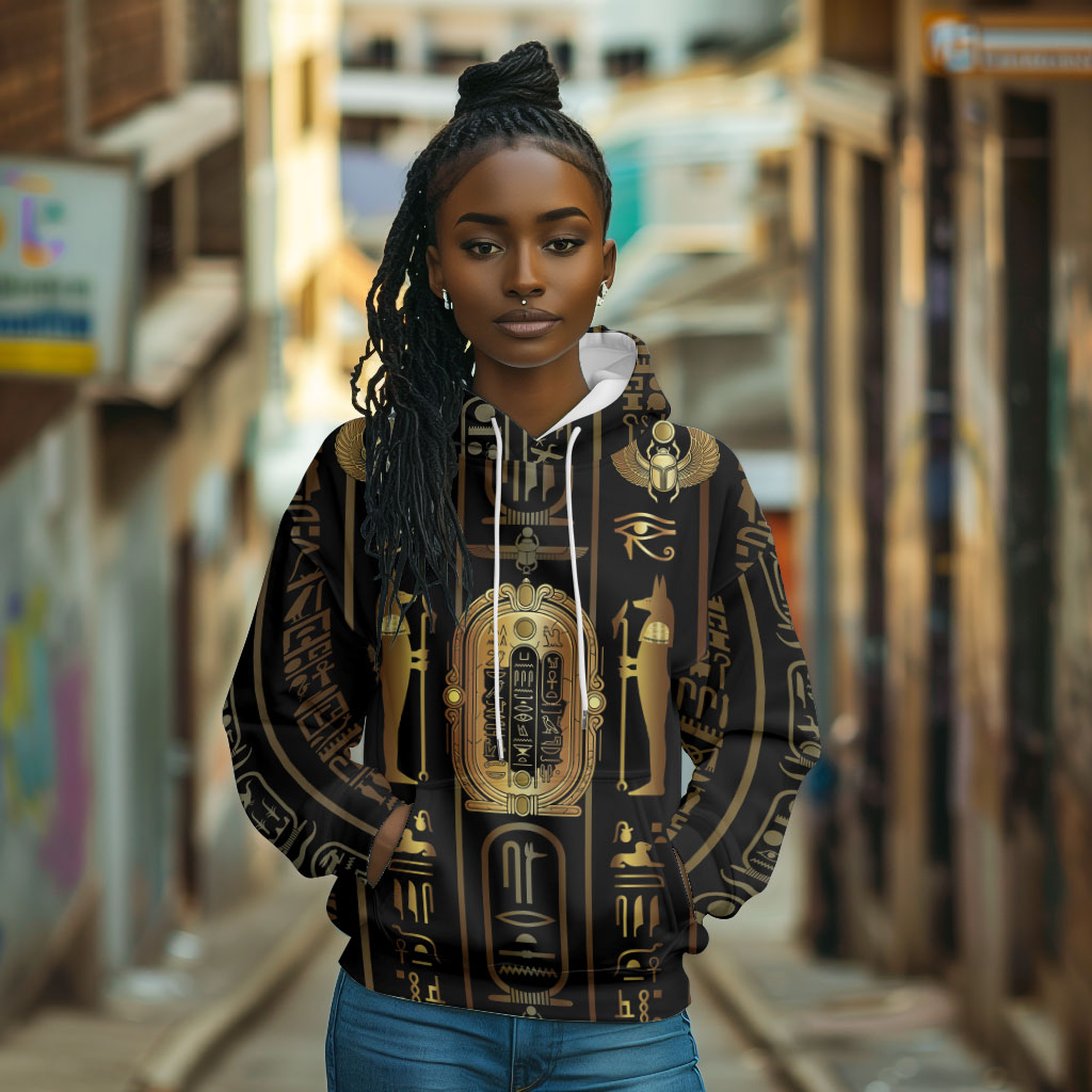 Egypt Cartouche Hoodie Gold Pharaoh Hieroglyphics Patterns