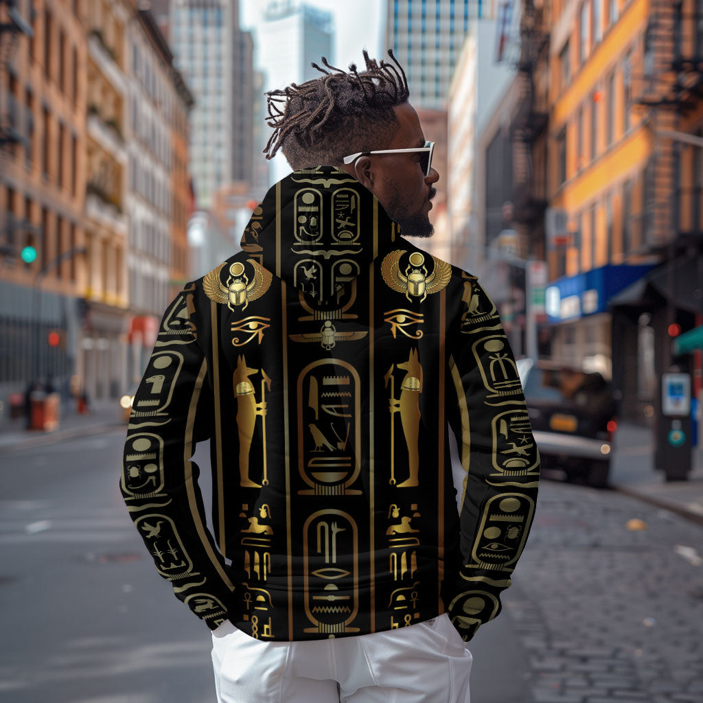 Egypt Cartouche Hoodie Gold Pharaoh Hieroglyphics Patterns