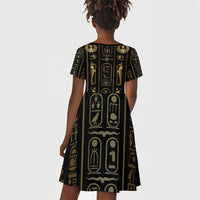 Egypt Cartouche Kid Short Sleeve Dress Gold Pharaoh Hieroglyphics Patterns