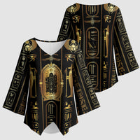 Egypt Cartouche Kimono Sleeve Blouse Gold Pharaoh Hieroglyphics Patterns