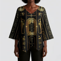 Egypt Cartouche Kimono Sleeve Blouse Gold Pharaoh Hieroglyphics Patterns