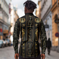 Egypt Cartouche Long Sleeve Button Shirt Gold Pharaoh Hieroglyphics Patterns