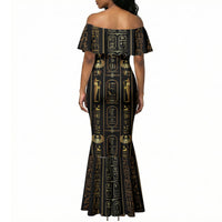 Egypt Cartouche Mermaid Dress Gold Pharaoh Hieroglyphics Patterns
